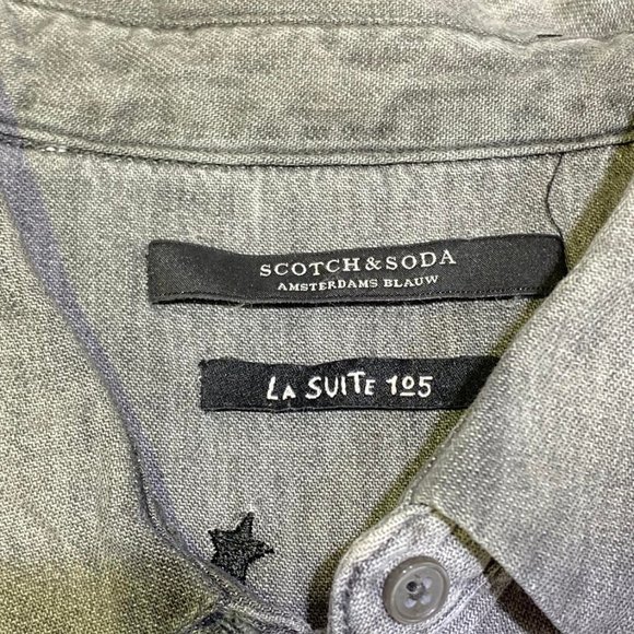 SCOTCH & SODA LA SUITE 125 LONG SLEEVE BUTTON DOWN DENIM GRAY WITH EMBROIDERY - Picture 3 of 4